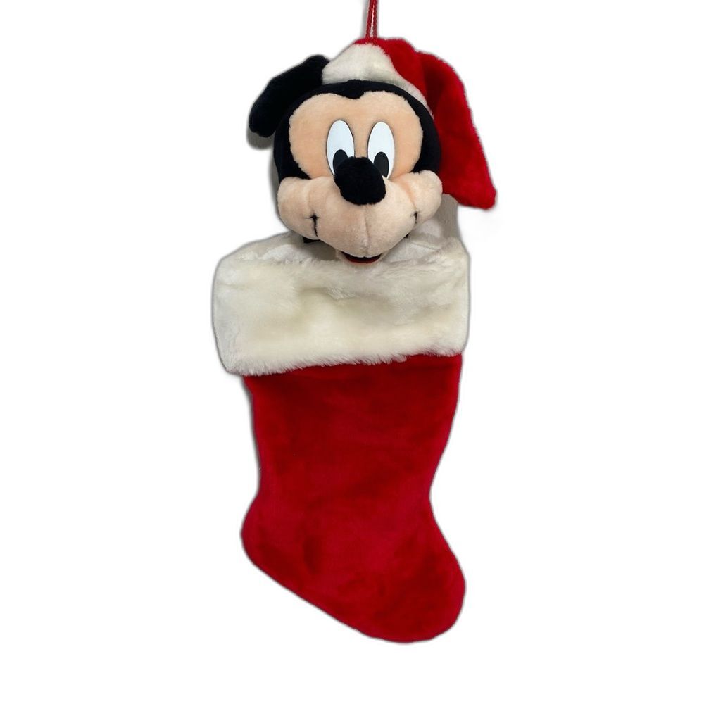 Disney Mickey Mouse Plush Head Red 20" Christmas Stocking Holiday Novelty Santa